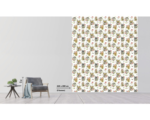 Vliesbehang met dierenmotief in de kamer weergegeven, afmetingen 243 x 280 cm