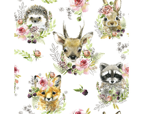 Patroon met aquareltekeningen van dieren met bloemversieringen