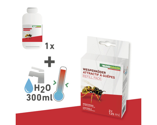 WINDHAGER Navulverpakking wespenlokaas 2x125 ml Windhager Wespenlokdoos navulverpakking met 1x lokstofvloeistof, water en temperatuuraanduiding