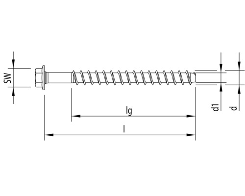 Technische tekening van een schroef met maatvoering