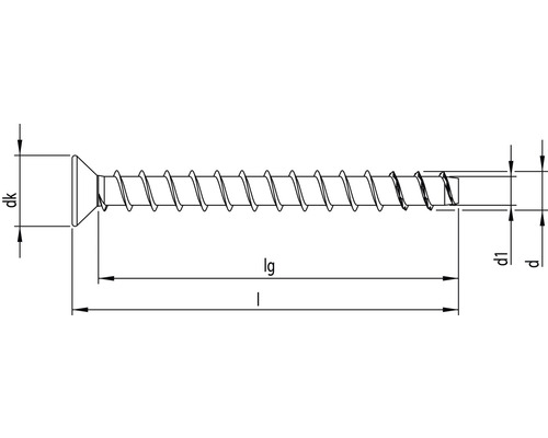 Technische tekening van een verzonken schroef met afmetingen