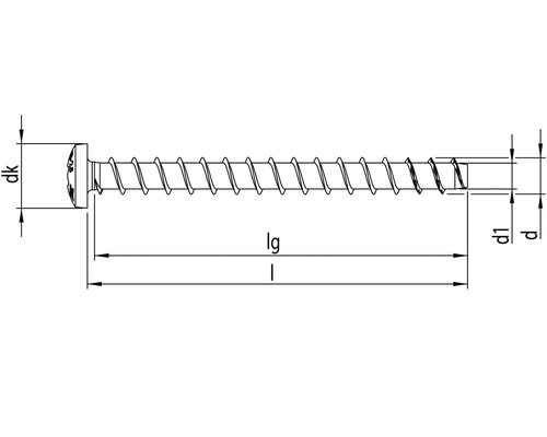 Tekening van een schroef met afmetingen