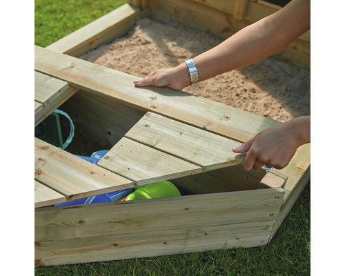 Zandbak met deksel en opbergruimte voor speelgoed
