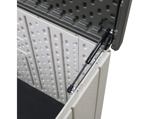 Detailweergave van een open tuinkist met gasveer