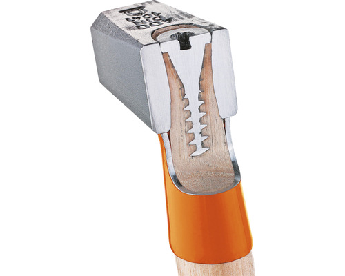 Dwarsdoorsnede van een timmermanshamer met houten handvat en stalen inzetstuk