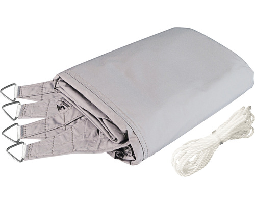 Grijs schaduwdoek met touwen en bevestigingsringen