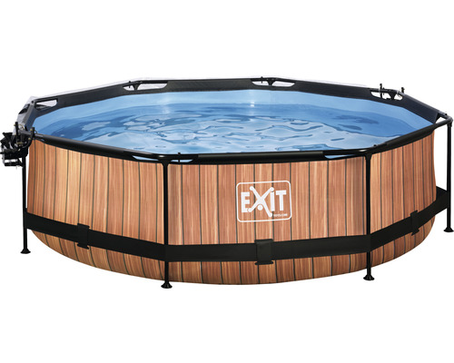 EXIT Wood zwembad met overkapping en filterpomp - bruin Ø 300 x 76 cm