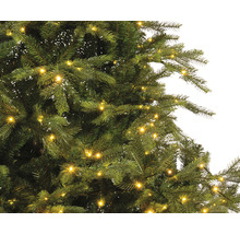 Close-up van een kerstboom met verlichting.