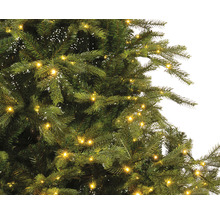 Close-up van een kerstboom met lichtjes.