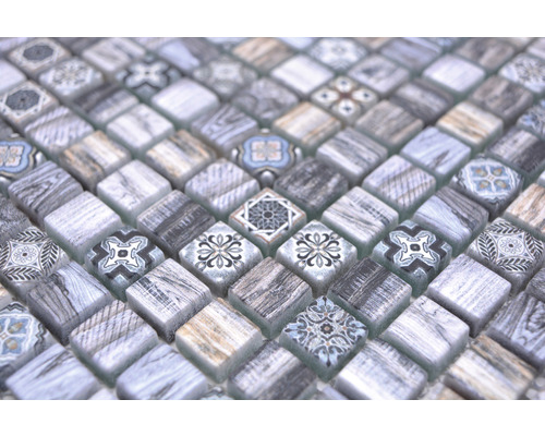 Mozaïektegels met patroon en houtlook