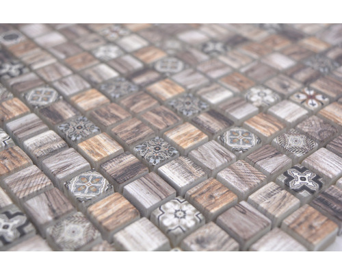 Mozaïektegel met houtlook en bloemmotieven