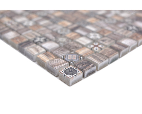 Glazen mozaïektegel in houtlook