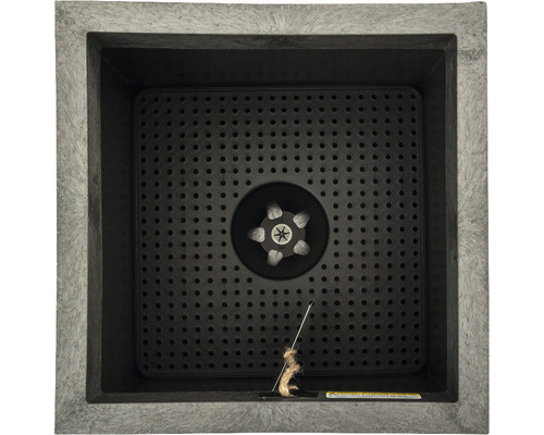 Vierkante plantenbak met irrigatie-inzetstuk en waterniveau-indicator van bovenaf