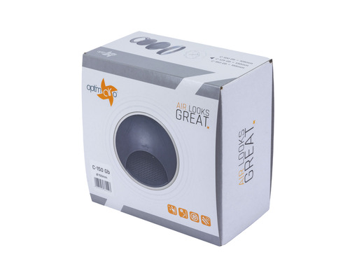 Verpakking van een Optimo luchtreiniger C-150 Gb met een diameter van 150 millimeter