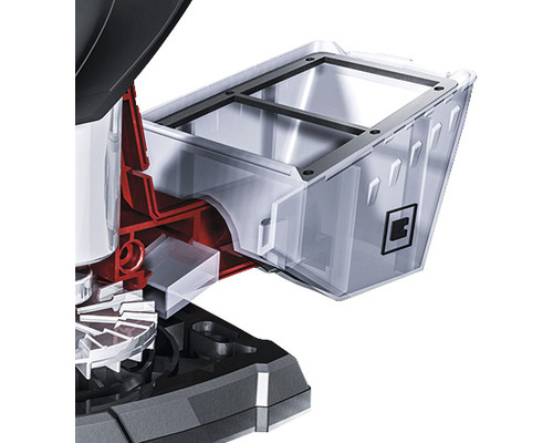 Gedetailleerde opname van een schaafmachine met stofopvangzak