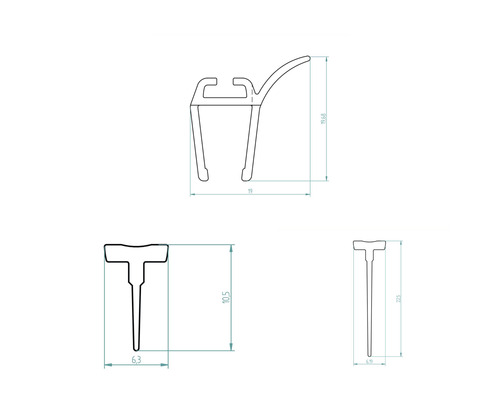 Technische tekening van een profiel met maatvoering.