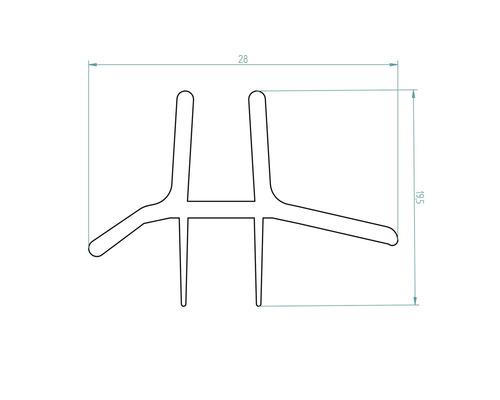 Technische tekening van een afdichtingsprofiel met afmetingen 28 en 19,5.