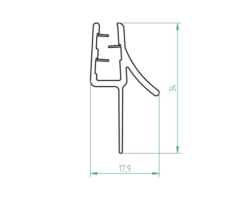 Technische tekening van een afdichting met de afmetingen 34 millimeter en 17,9 millimeter.