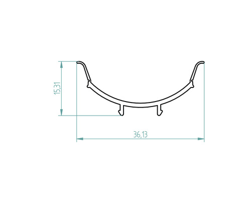 Technische tekening van een profiel met maatvoering 15,31 en 36,13.