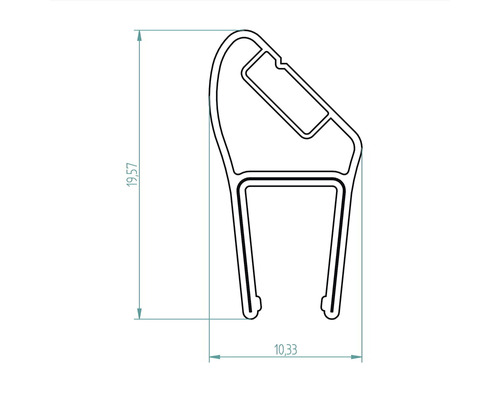 Technische tekening van een profiel met de afmetingen 19,57 en 10,33.