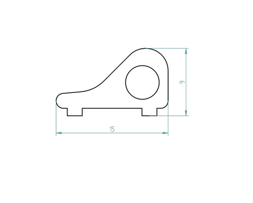 Technische tekening van een profiel met de afmetingen 15 en 6