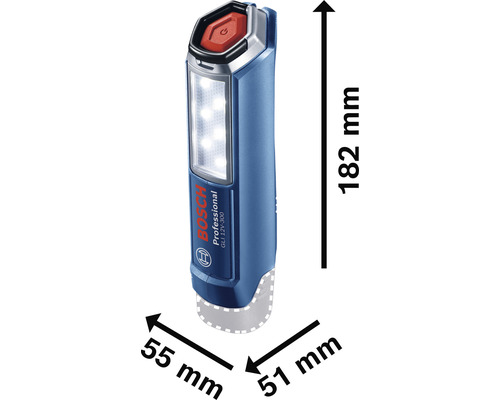 Bosch accu bouwlamp met afmetingen
