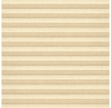 Close-up van een beige plisségordijn als raamdecoratie en zonwering.