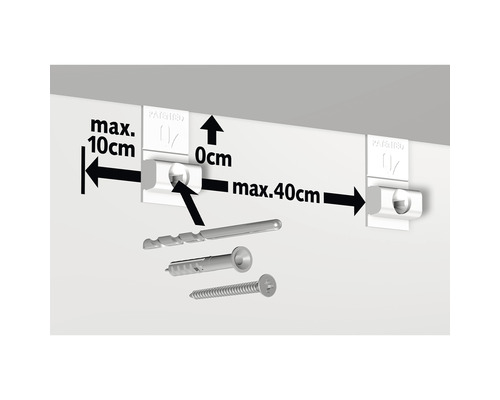 Twee plankdragers met plug, boor en schroef voor bevestiging