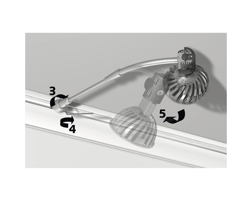 Draaibare douchekopmontage met markeringen voor instelling en bevestiging aan de douchestang.