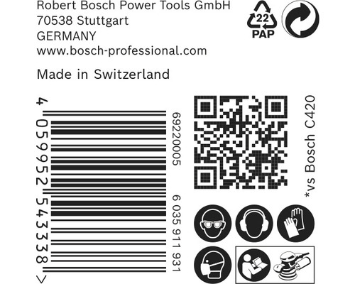 Productverpakking met informatie over fabrikant, herkomst, barcode, QR-code en veiligheidsinstructies