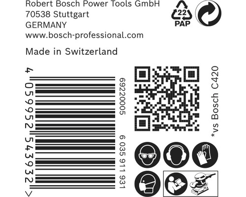 Informatie over Robert Bosch Power Tools, barcode, QR-code en veiligheidssymbolen