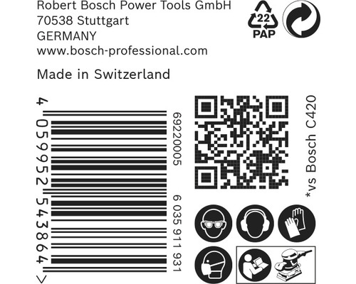 Bosch bedrijfsinformatie, barcode, QR-code en veiligheidsinstructies