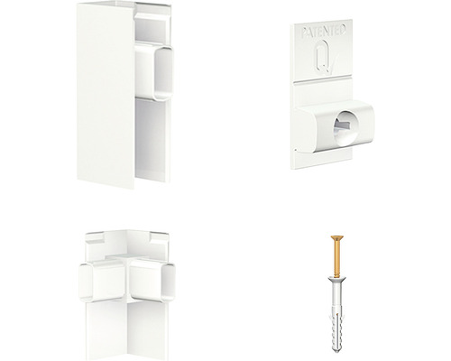 Installatieset voor plintbevestiging met bevestigingsclips en schroeven