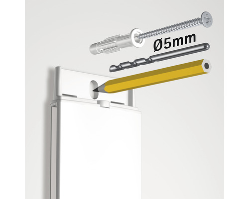 Illustratie van een plugmontage met schroef, boor en potlood