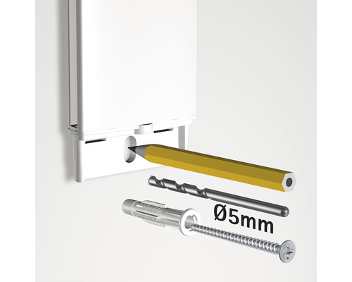 Montagehandleiding: potlood, boor, plug en schroef voor bevestiging