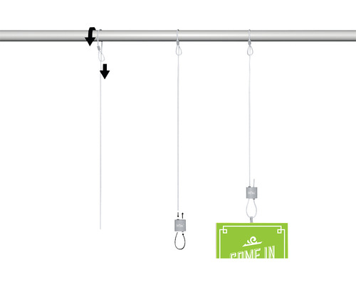 Ophangsysteem met kabeltrekken voor het bevestigen van borden