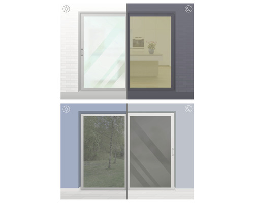 Illustratie van een raam dat donkerder wordt afhankelijk van het tijdstip van de dag