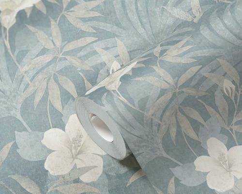 Rol behang met blad- en bloemmotief