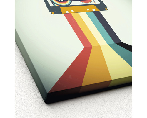 Canvas schilderij met cassette motief en kleurrijke strepen