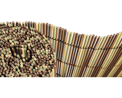 KONSTA PVC Rolscherm PE/PP kunststof bruin-crème-groen, 3 m x 90 cm Bamboe privacymat, opgerold en uitgespreid