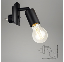 Draaibare wandlamp met stekker en gloeilamp.