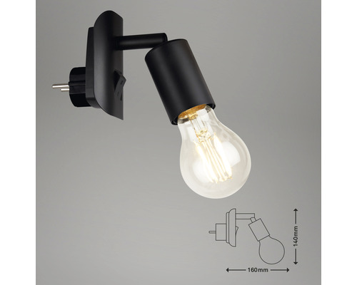 Draaibare wandlamp met stekker en gloeilamp.