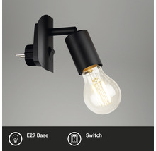 Draaibare wandlamp in zwart met E27-fitting en schakelaar