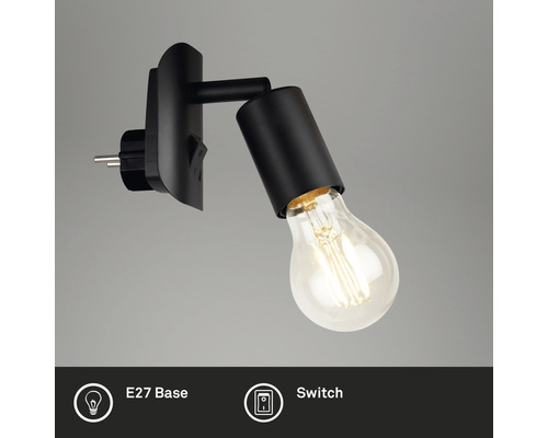 Draaibare wandlamp in zwart met E27-fitting en schakelaar
