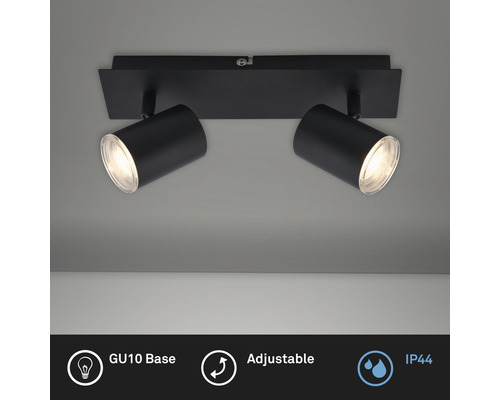 Plafondlamp met twee spots, GU10 fitting en beschermingsgraad IP44