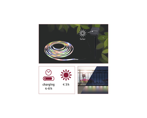 Solar LED-lichtsnoer met batterij en laadtijdindicatie