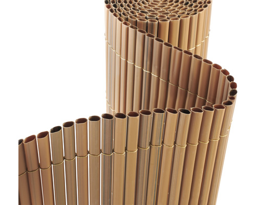 KONSTA PVC Rolscherm teak look kunststof bruin, 3 m x 90 cm Bamboe mat opgerold voor tuinafscheiding