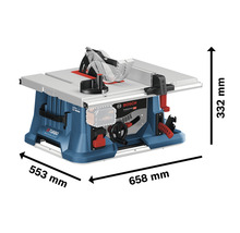 Bosch accu-tafelzaag met afmetingen 658 x 553 x 332 millimeter