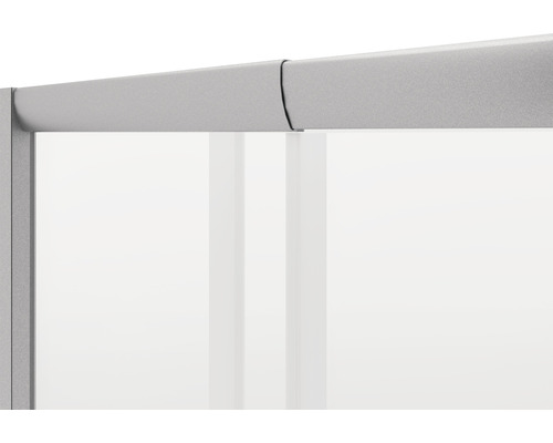 Detailopname van een douchecabine met frame en helder glas