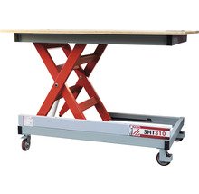 Heftafel met houten blad en wielen